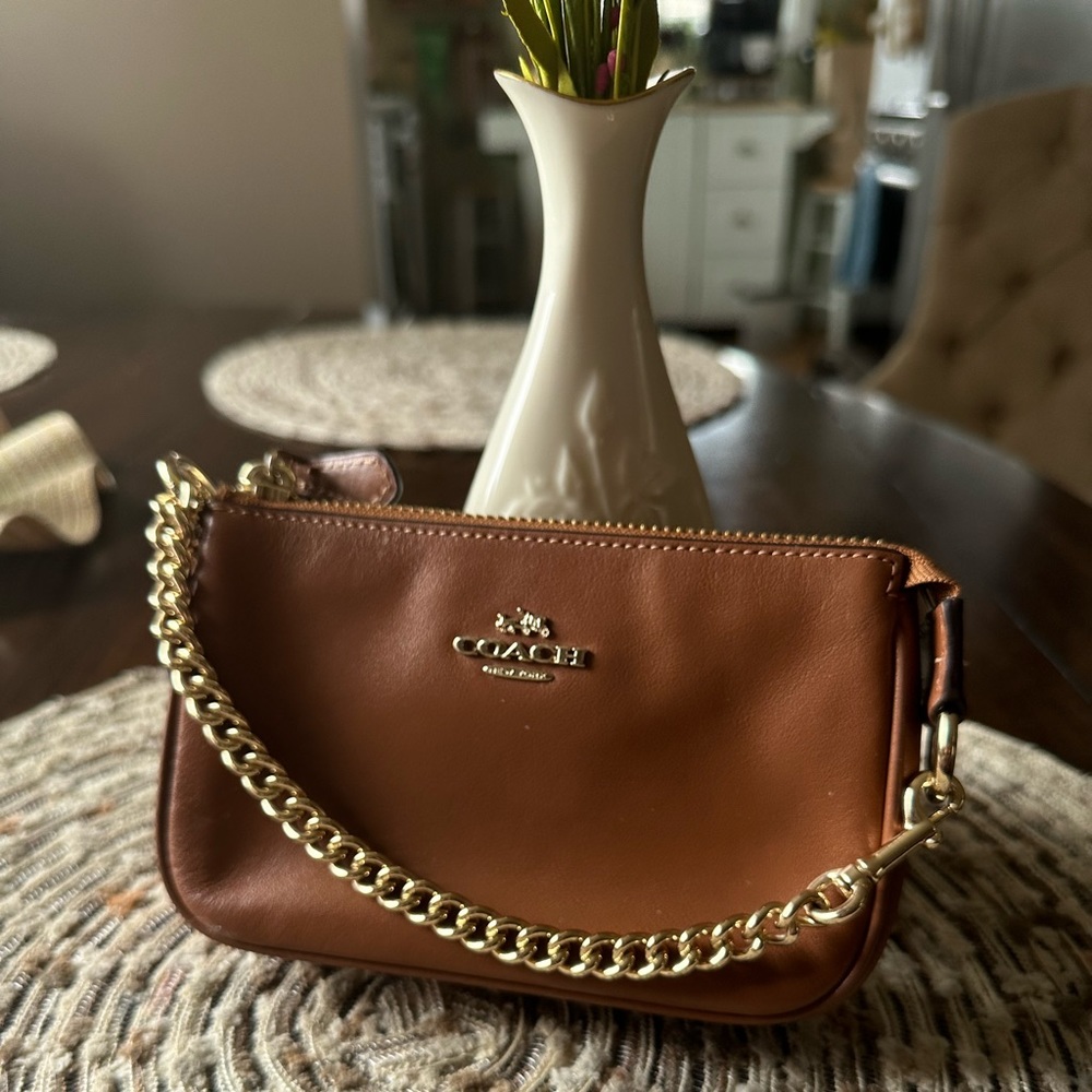 Coach Nolita 15 Leather Wristlet in Penny and Gold